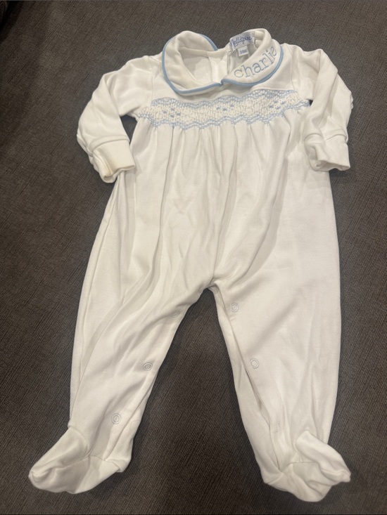 Nellapima Other - White Footed One-Piece with Blue Smocking - Charlie